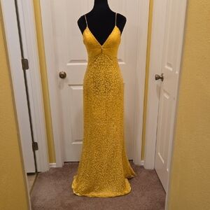 Elegant Yellow Floral Spagetti Strap Summer Maxi Formal Bridesmaid Dress
